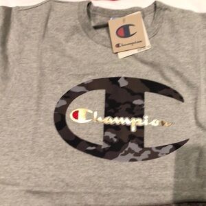NWT champion heritage t shirt in grey with camo in M